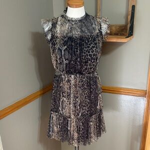 All saints Brown & Black Animal Print Ruffle Tiered Mini Dress size 4